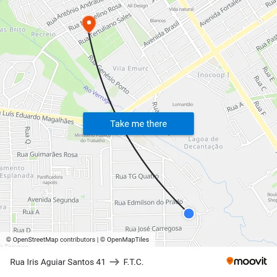 Rua Iris Aguiar Santos 41 to F.T.C. map