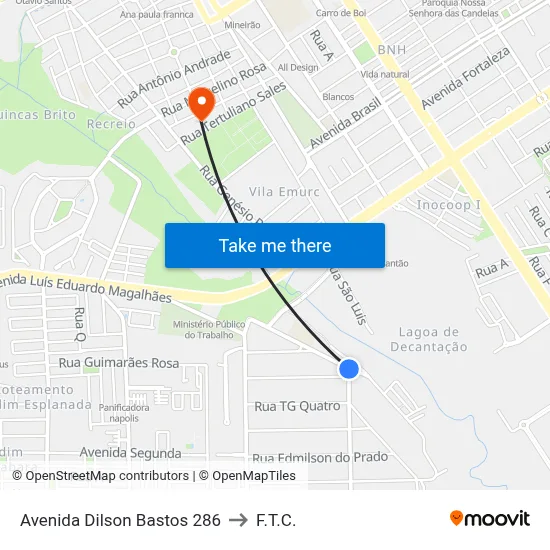 Avenida Dilson Bastos 286 to F.T.C. map