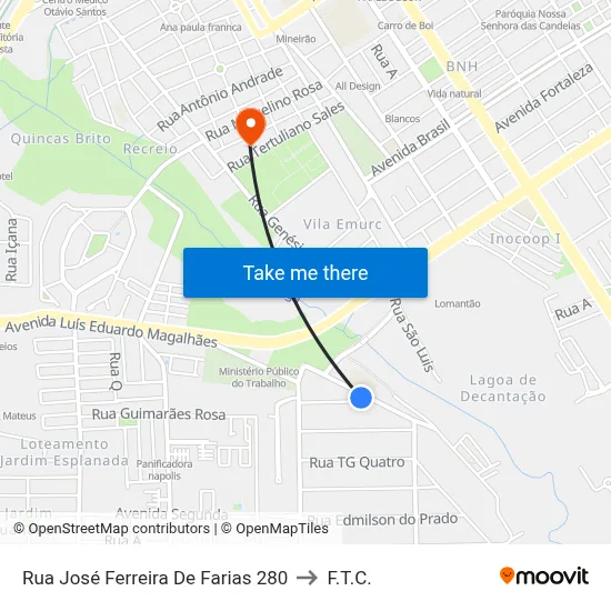 Rua José Ferreira De Farias 280 to F.T.C. map