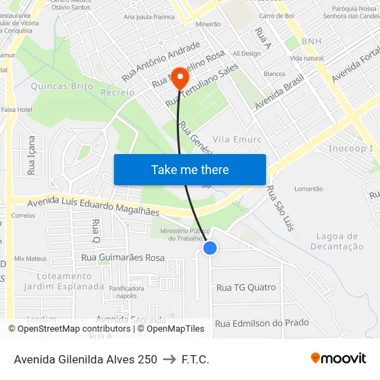 Avenida Gilenilda Alves 250 to F.T.C. map