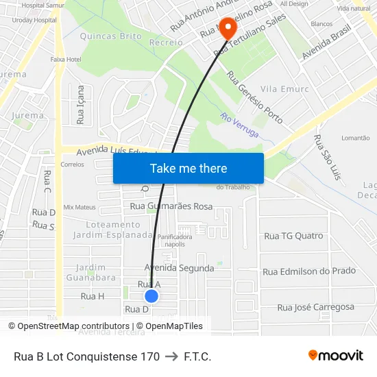 Rua B Lot Conquistense 170 to F.T.C. map