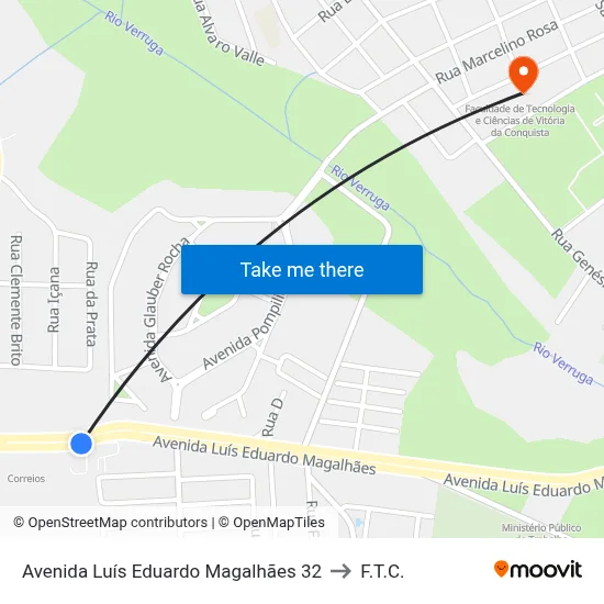 Avenida Luís Eduardo Magalhães 32 to F.T.C. map