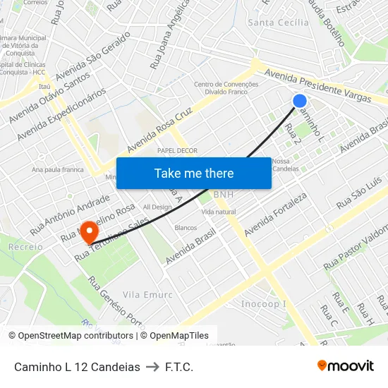 Caminho L 12 Candeias to F.T.C. map