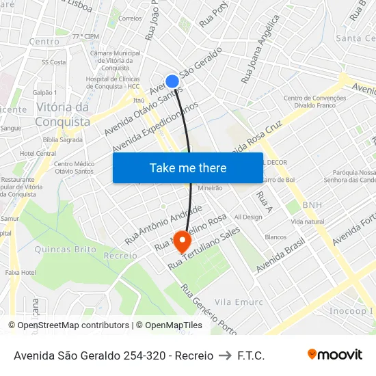 Avenida São Geraldo 254-320 - Recreio to F.T.C. map
