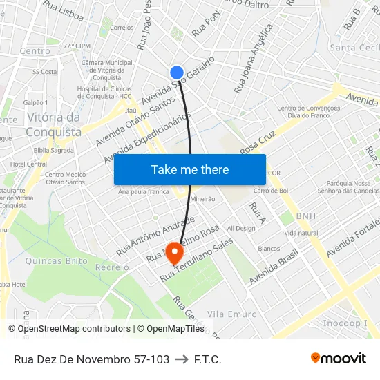 Rua Dez De Novembro 57-103 to F.T.C. map