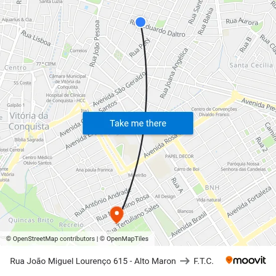Rua João Miguel Lourenço 615 - Alto Maron to F.T.C. map