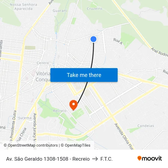 Av. São Geraldo 1308-1508 - Recreio to F.T.C. map