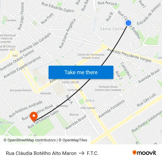 Rua Cláudia Botêlho Alto Maron to F.T.C. map
