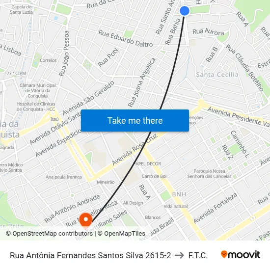 Rua Antônia Fernandes Santos Silva 2615-2 to F.T.C. map