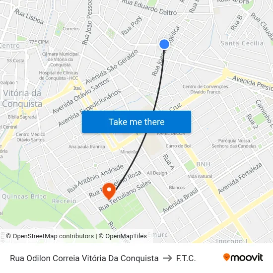 Rua Odilon Correia Vitória Da Conquista to F.T.C. map
