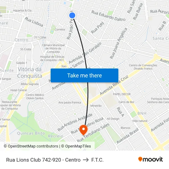 Rua Lions Club 742-920 - Centro to F.T.C. map