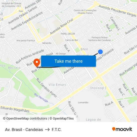 Av. Brasil - Candeias to F.T.C. map