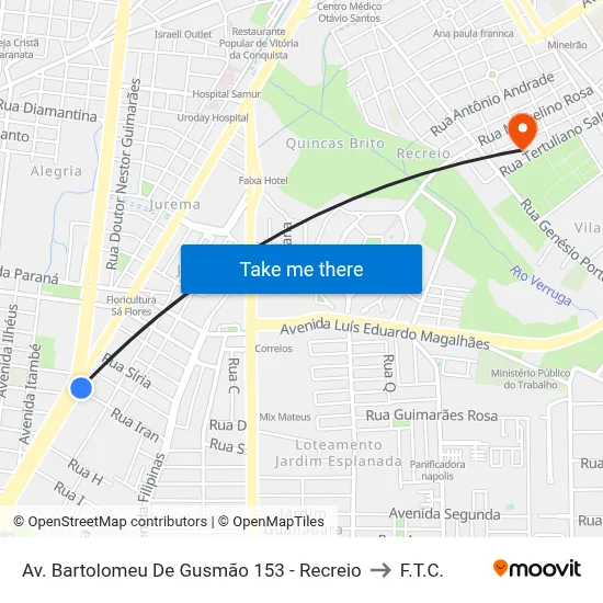 Av. Bartolomeu De Gusmão 153 - Recreio to F.T.C. map