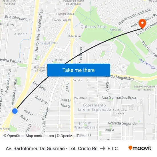 Av. Bartolomeu De Gusmão - Lot. Cristo Re to F.T.C. map