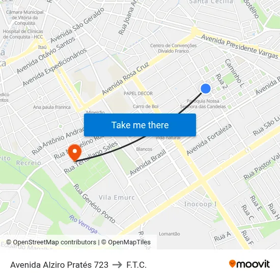 Avenida Alziro Pratés 723 to F.T.C. map