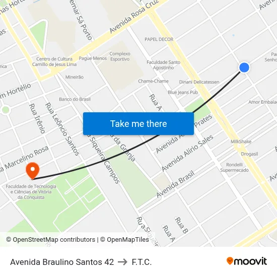 Avenida Braulino Santos 42 to F.T.C. map