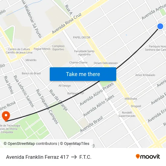 Avenida Franklin Ferraz 417 to F.T.C. map