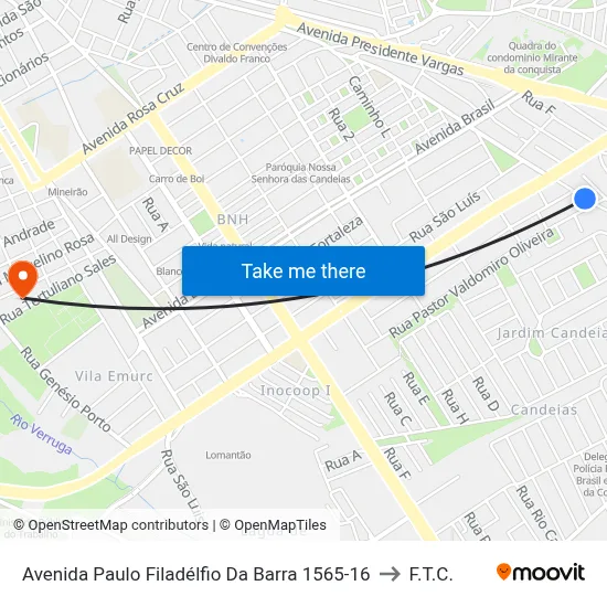 Avenida Paulo Filadélfio Da Barra 1565-16 to F.T.C. map