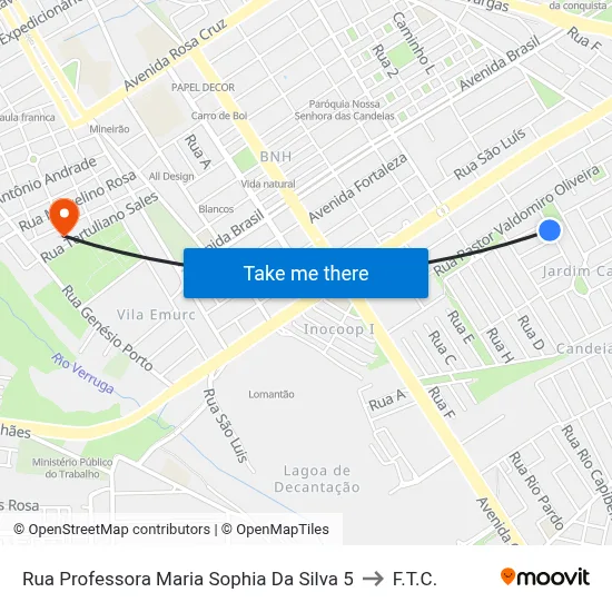 Rua Professora Maria Sophia Da Silva 5 to F.T.C. map
