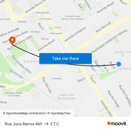 Rua Juca Barros 460 to F.T.C. map