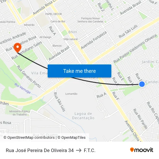 Rua José Pereira De Oliveira 34 to F.T.C. map