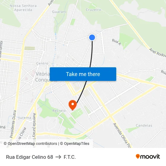 Rua Edigar Celino 68 to F.T.C. map