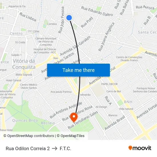 Rua Odilon Correia 2 to F.T.C. map