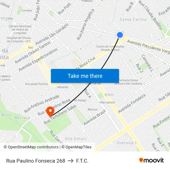 Rua Paulino Fonseca 268 to F.T.C. map