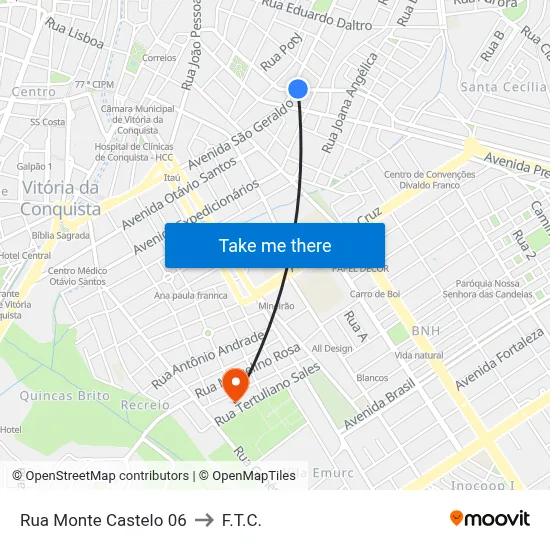 Rua Monte Castelo 06 to F.T.C. map