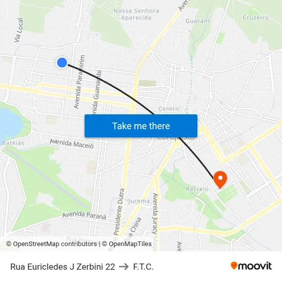 Rua Euricledes J Zerbini 22 to F.T.C. map