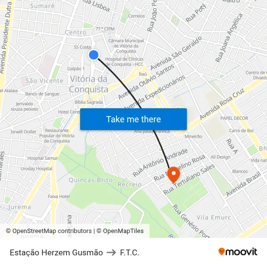 Estação Herzem Gusmão to F.T.C. map