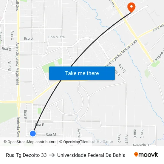 Rua Tg Dezoito 33 to Universidade Federal Da Bahia map