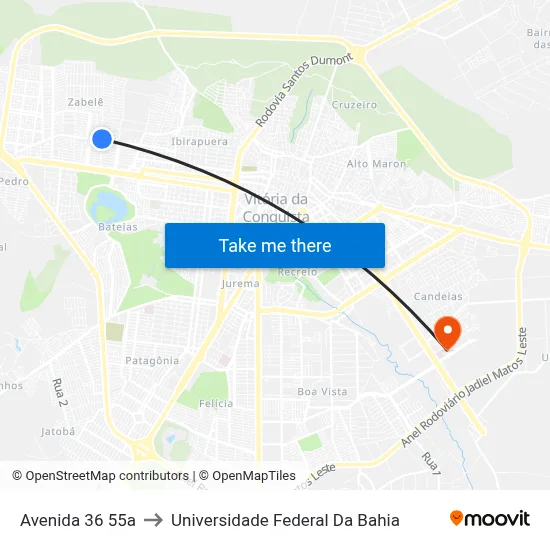 Avenida 36 55a to Universidade Federal Da Bahia map