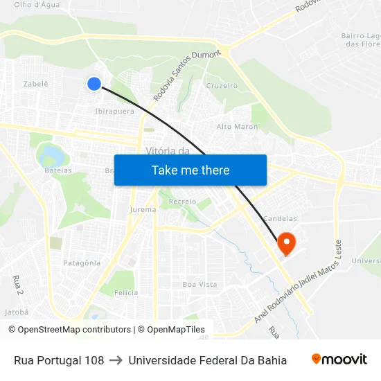 Rua Portugal 108 to Universidade Federal Da Bahia map