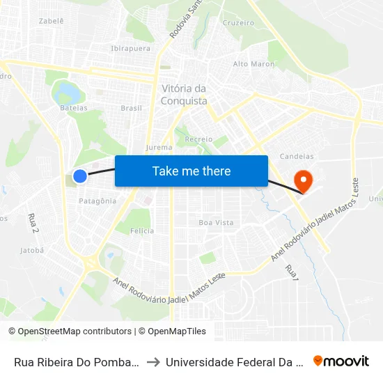 Rua Ribeira Do Pombal 146 to Universidade Federal Da Bahia map