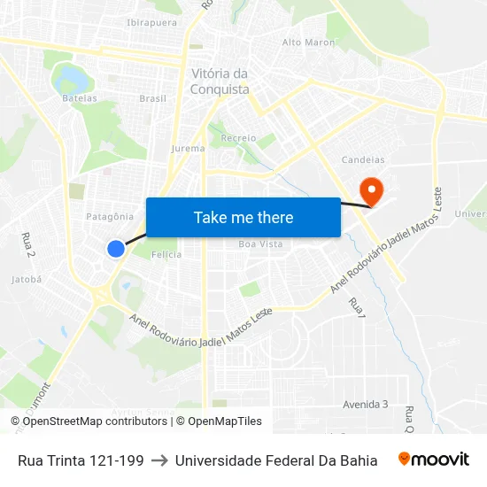 Rua Trinta 121-199 to Universidade Federal Da Bahia map