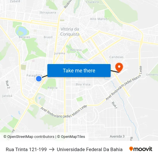 Rua Trinta 121-199 to Universidade Federal Da Bahia map