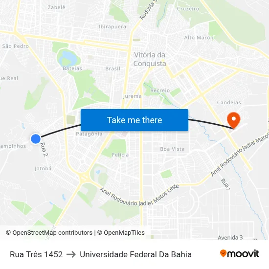 Rua Três 1452 to Universidade Federal Da Bahia map