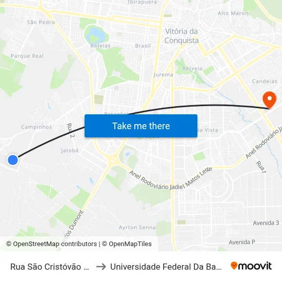 Rua São Cristóvão 42 to Universidade Federal Da Bahia map