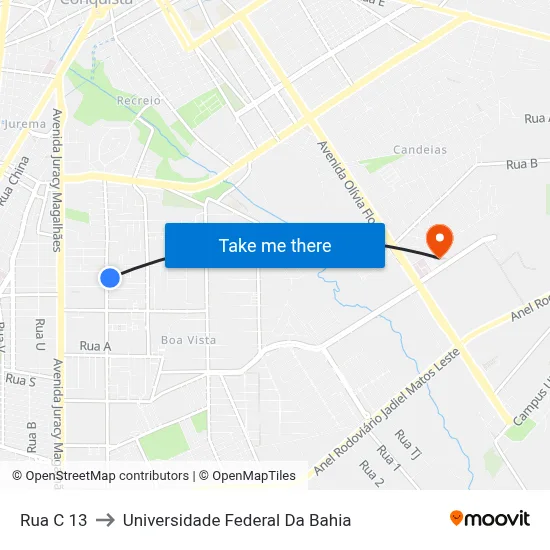 Rua C 13 to Universidade Federal Da Bahia map