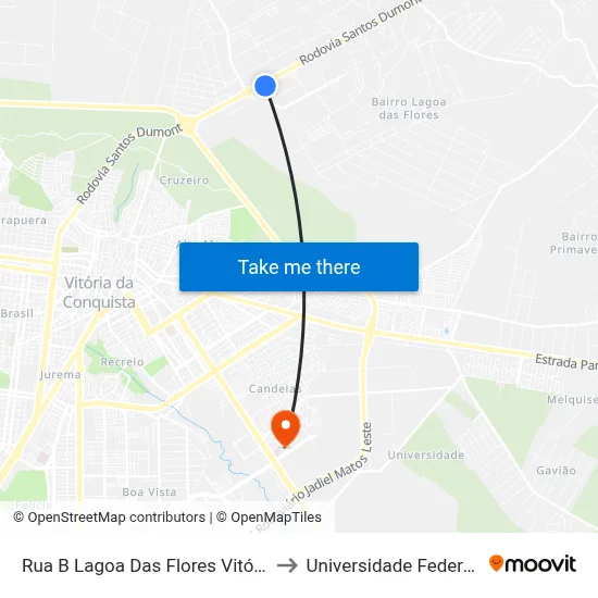 Rua B Lagoa Das Flores Vitória Da Conquis to Universidade Federal Da Bahia map