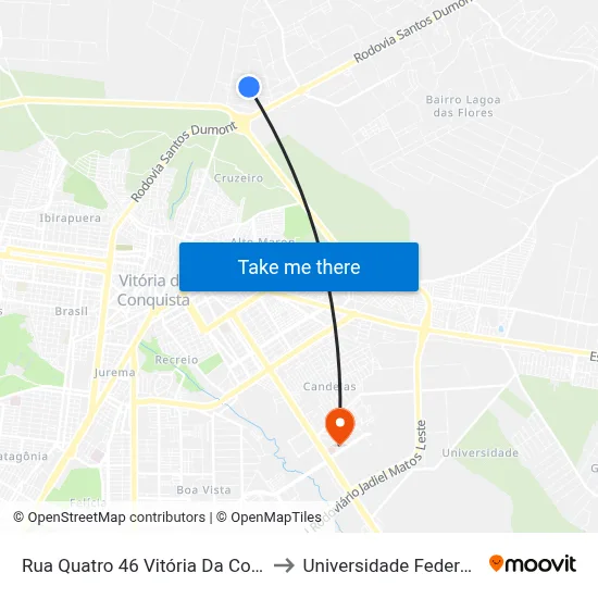 Rua Quatro 46 Vitória Da Conquista - Bahi to Universidade Federal Da Bahia map