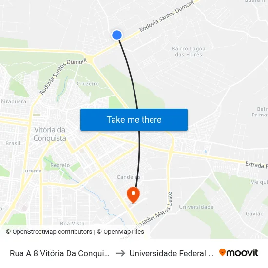 Rua A 8 Vitória Da Conquista - Bahia to Universidade Federal Da Bahia map