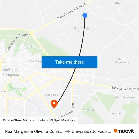 Rua Margarida Oliveira Cunha Lagoa Das FL to Universidade Federal Da Bahia map