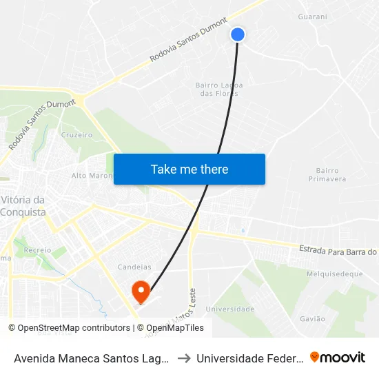 Avenida Maneca Santos Lagoa Das Flores VI to Universidade Federal Da Bahia map