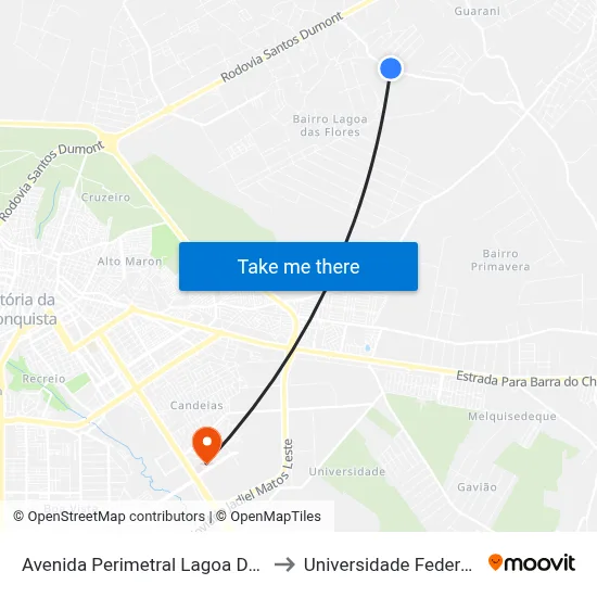 Avenida Perimetral Lagoa Das Flores Vitór to Universidade Federal Da Bahia map