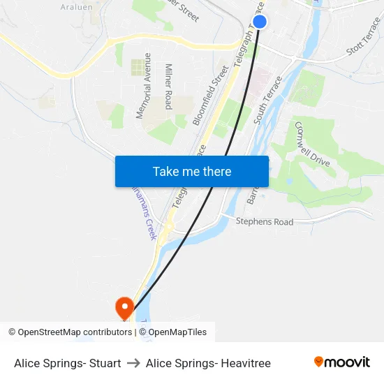 Alice Springs- Stuart to Alice Springs- Heavitree map