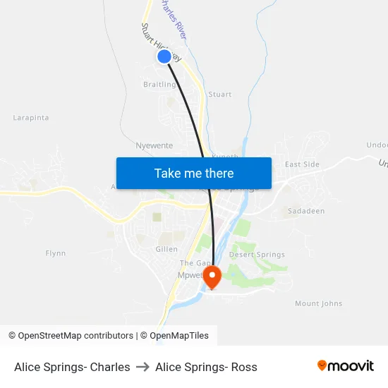 Alice Springs- Charles to Alice Springs- Ross map