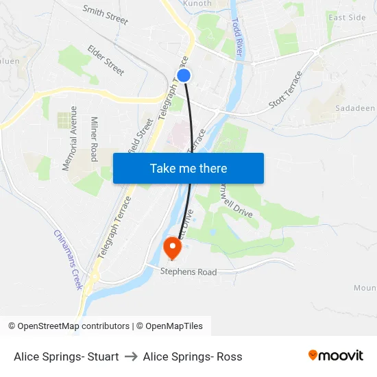 Alice Springs- Stuart to Alice Springs- Ross map