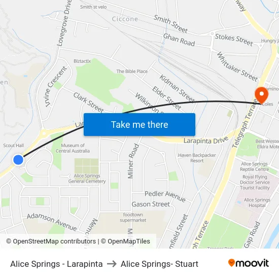 Alice Springs - Larapinta to Alice Springs- Stuart map